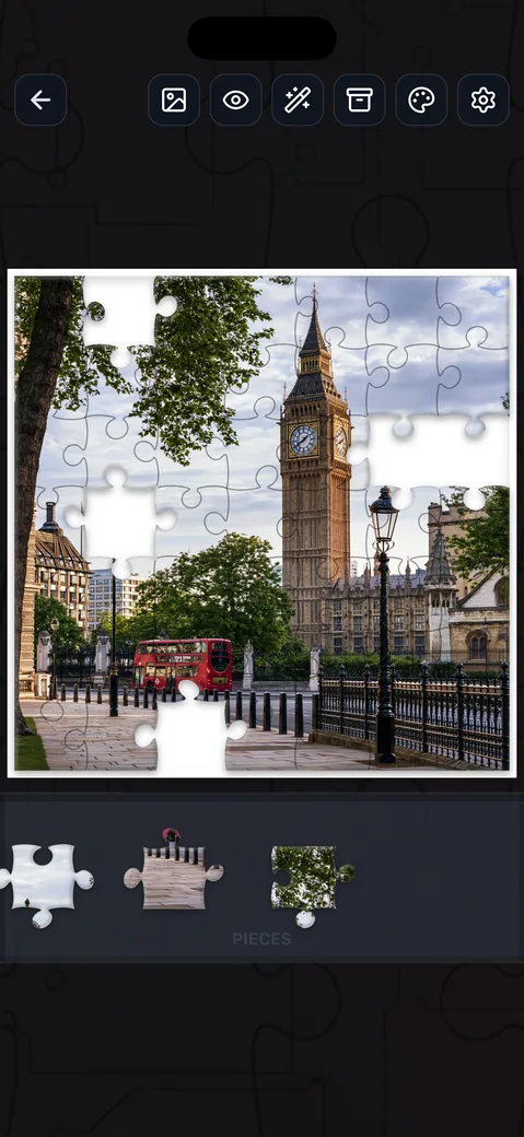 A Big Ben and London street scene puzzle in progress